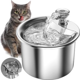 GAMAXIMA Fuente de Agua para Gato, 304 Acero Inoxidable Bebedero para Gato Perro, 68oz2 L Fuente para Gatos, Bebedero con Doble Grifo y Bomba