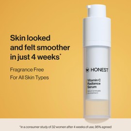 Honest Beauty Vitamin C Radiance Serum | Improves + Brightens Skin Tone and Complexion | Gentle for Sensitive Skin, Fragrance Free, Vegan | 1 fl oz
