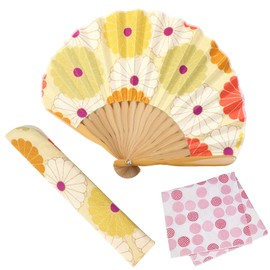 Osaka Choseido Folding Fan, Women's, Stylish, Business, Folding Bag, Handkerchief Set, yellow