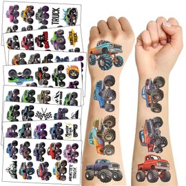 95 PCS Monster Truck Race Car Pre-Cut Temporary Tattoos for Kids | Super Cute Themed Birthday Party Favors, Supplies, Decorations, Fake Tattoo Stickers (Tattoos-B)