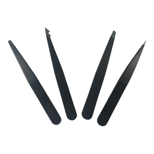 Juego de pinzas para cejas con punta inclinada (4pcs, black)
