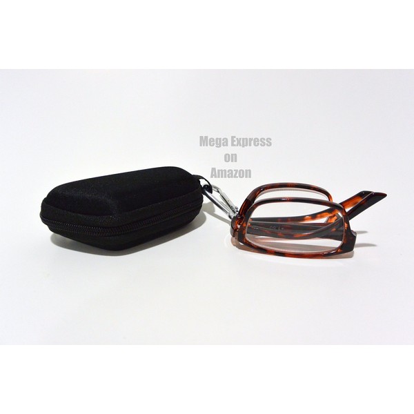 FOLDING READING GLASSES tortoise shell frame black compact case POWER
