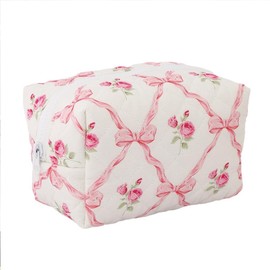 FITINI Makeup Bag Travel Large Portable Quilted Floral Print Cosmetic Organizer Cute Pouch for Women Soft Cotton Zipper Waterproof Toiletry Storage Bags,Pink Butterflies