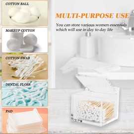 Dealpoli Qtip Holder with Lid Cotton Balls Swab Organizer Acrylic Cotton Square Pads Holder Makeup Pad Cosmetic Storage Case Q-tip Dispenser for Dresser Countertop(DP011)