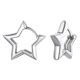 Richsteel Silver Star Hoops Earrings for Women Girls Stainless Steel Hypoallergenic Earings