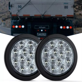 Nilight 2PCS 4" White Round LED Reverse Back Up Light for Jeep Truck Trailer RVs