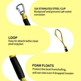 7-11FT Boat Bungee Dock Lines with 316 Stainless Steel Clips – Stretchable Elastic Mooring Ropes for Pontoon Boat,Seadoo,Bass Boat,Jet Ski,Kayak,Watercraft,Fishing Boat,2Pac (Yellow)