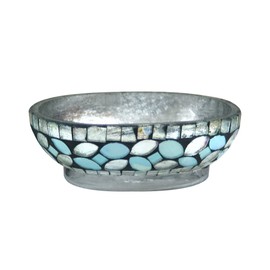 nu steel Sea Foam Soap Bar Dish in Aqua Blue/Silver Glass Mosaic/ Stainless Steel for Bathrooms & Vanity Spaces
