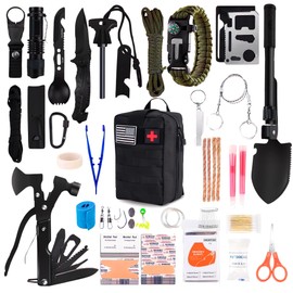 Teakwood Survival Gear - Survival Kit with Storage Case, Tactical Equipment for Camping, Backpacking, Adventures and More, Gift for Man, Dad, Husband (Black, 142 Pieces)