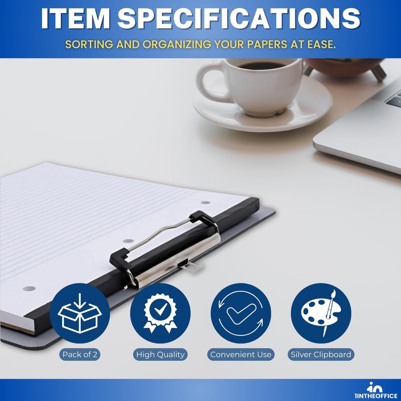 1InTheOffice Landscape Clipboard, Horizontal Clipboard, 8 1/2" x 11" Silver,