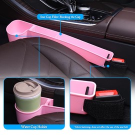 Car Seat Gap Filler, Multifunctional Seat Side Gap Filler with Cup Holder & Organizer, Gap Stopper Universal Fit Car SUV Truck Fill The Gap Between Seat & Console Set of 2 (Pink)