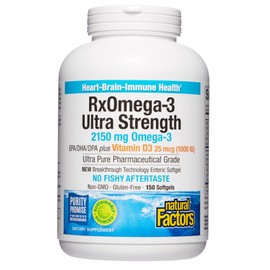 Natural Factors, Ultra Strength RxOmega-3 Fish Oil, DHA and EPA with Vitamin D3, 150 Softgels, 150 Count (Pack of 1)