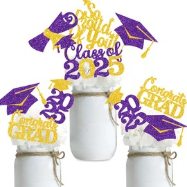 Double Sided Graduation Centerpiece 16PCS Congrats Grad Party Favors Glitter Table Top Supplies Purple Gold