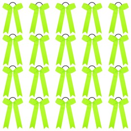 CEELGON 20 PCS College Style Cheer Bows Collegiate Long Tail Skinny Bow Elastic Hair Tie for Teens Girls Softball Competition Sports Cheerleaders (Neon Green)