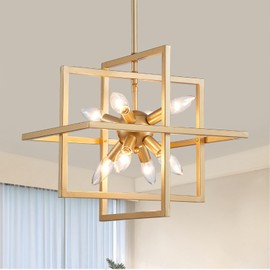 Majhoiw 8-Light Farmhouse Pendant Lights, Modern Gold Geometric Chandelier Ceiling Lighting Fixtures for Kitchen Island, Living Room, Dining Room, Bedroom, Hallway