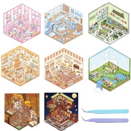 10Pcs Stickers, 3D Stickers, 3D Sticker Scene, Sticker Therapy, Sticker Scene, 3D House Stickers, 3D House Sticker Set Funny Cartoon Scene Stickers for Kids, Coffee Stickers