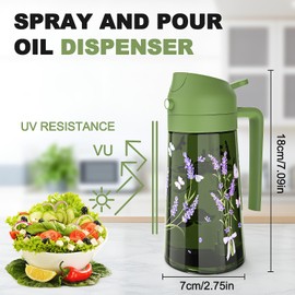COOLMI Oil Sprayer for Cooking, 2 in 1 Olive Oil Dispenser Bottle Set for Kitchen, Food-Grade Glass Green Oil Vinegar Bottle Container - 16OZ/470ML Set of 2 (Beige + Green)