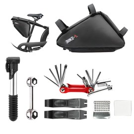 BIKE-RX Bike Repair Kit Tool Bag – 16-in-1 Multitool, 120PSI Mini Pump, Tire Levers, Patches, Saddle Bag for Road, Mountain, and E-Bikes, Portable Tool Kit for Emergencies & Repairs