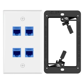 VCE (UL-Listed) 4 Port Ethernet Wall Plate with Low Voltage Mounting Bracket, CAT6 RJ45 Wall Plate with Single Gang Bracket, Blue