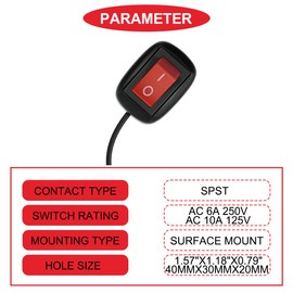 MKBKLLJY 2pcs Red Paste Type Switch Car Rocker Switch On/Off Surface Mount DC 12V Led Light Strip Switch 24V 110V 230V 3A 5A 10A High Flow With 100cm Cable For Car Lamp