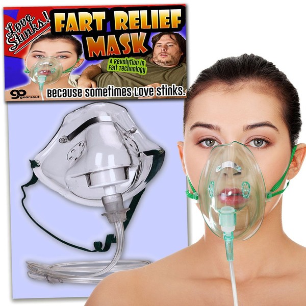 Gears Out Love Stinks Fart Relief Mask – Fart Gifts– Funny Gifts for Women – Funny Bridal Shower Gifts – Oxygen Mask Gag – Gifts for Wives – Dutch Oven Mask