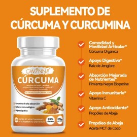 Gwynne Curcumin Turmeric 2250mg 90 Capsules- Curcuminoides Al 95% Con Extracto Orgánico De Cúrcuma ,gengibre,pimienta Negra Y Extracto De Propólis De 