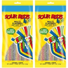 Snacktery Rainbow Sour Belts - Vibrant & Tangy Colorful Rainbow Sour Strips - Non GMO, Vegan & Kosher Sour Gummy Candy - 4 Ounce, 2 Pack