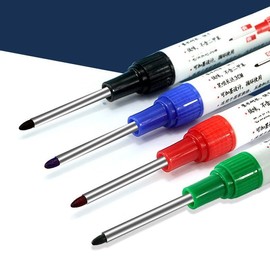 4Pcs Multi-Purpose Deep Hole Marker Pens, Long Nose Marker Waterproof Colorful Carpenter Pen for Bathroom Home Decoration Construction Pens Woodworking Decoration, Red Black Blue Green Ink，Marker