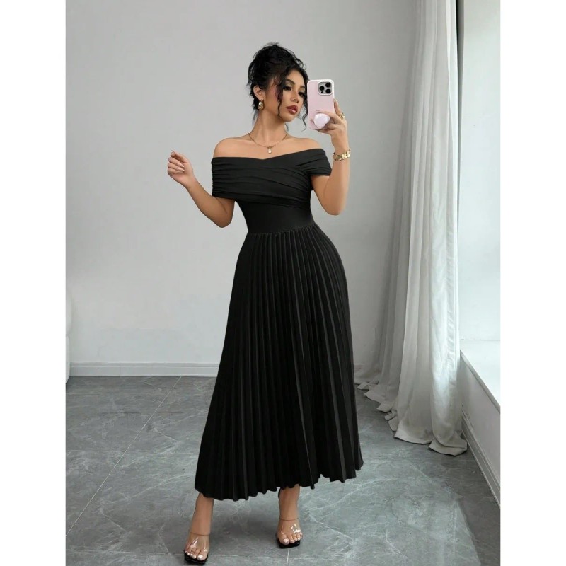 Elegantes Vestidos De Diseño Plisado Sin Tirantes Para Mujer