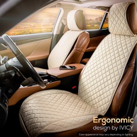 IVICY Faux Suede Car Seat Cover for Cars - Soft & Non-Slip - Front Car Seat Protector Covers for Most Automotive, Vans, SUVs, Trucks - 1 Unit – Light Beige