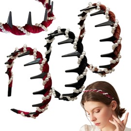 3 Pcs Vintage High Cranium Pearl Headband for Women, Artificial Pearl Hairband, Beaded Head Band with Teeth, Zig Zag Headband Bridal & Party/Wedding Rhinestone Hair Accessorie