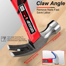 WISEUP Hammer, 226 g (8 oz) shock-absorbing claw hammer, forged by carbon steel, labour-saving handle, rust-proof, durable carpenter's hammer