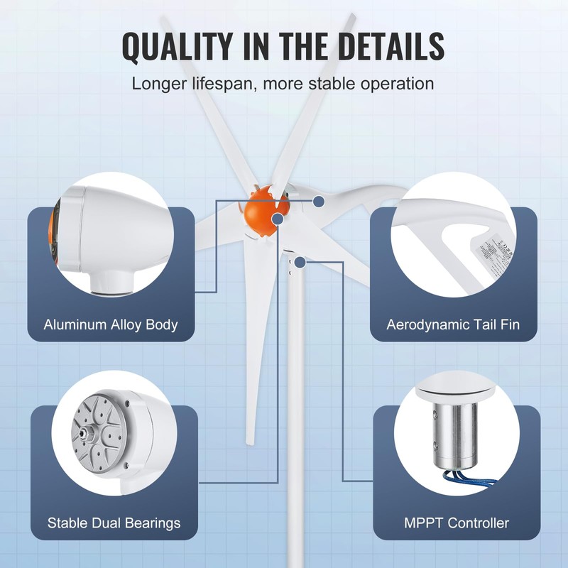 VEVOR 500W Wind Turbine Generator, 12V Wind Turbine Kit, 5-Blade