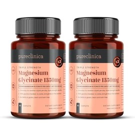 Triple Strength Magnesium Glycinate 1350mg x 180 Caplets (2 Bottles of 90) – 202.5mg Elemental Magnesium Per Caplet – 6 Months Supply - 100% Glycine Chelated, Gentle on the Stomach
