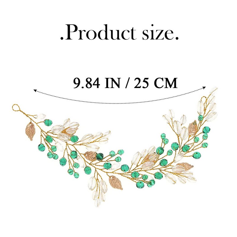 JONKY Wedding Green Rhinestone Headband Crystal Hair Vine Leaf Bridal