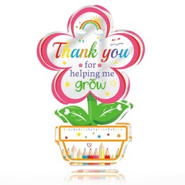 Thank You Teacher Gifts, Cute Flower-Shaped Acrylic Plaque Thank You for Helping Me Grow Appreciation Leaving Gifts for Teacher Nursery