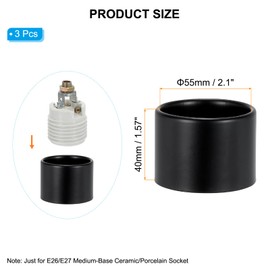 PATIKIL Light Socket Shade Ring, 3pcs E26 E27 Medium Base Metal Sockets Lock Ceramic/Porcelain Sockets with Thread Diameter 1-1/2 Inches for Hanging Lamp Holder, Black 40mm / 1.57"