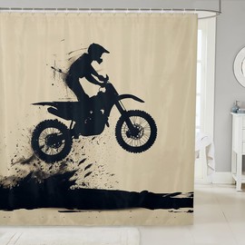 Feelyou Cool - Cortina de ducha de motocross de 72 x 84 pulgadas, cortina de baño impermeable para motocicleta, corredor, juego de cortina de ducha para niños, niñas, motocicleta, niños, accesorios de