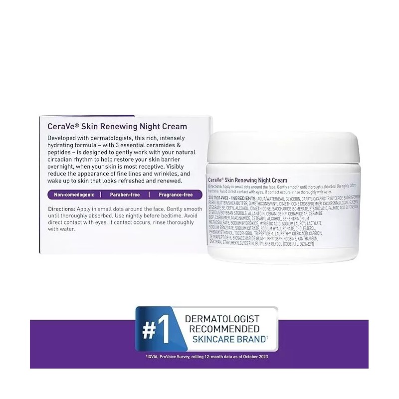 CeraVe Skin Renewing Night Cream | Niacinamide, Peptide Complex, 1.7
