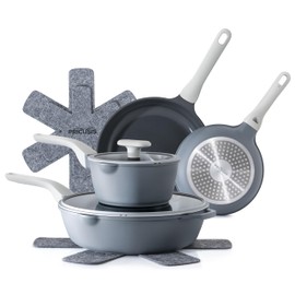 PRICUSIS Nonstick Pots and Pans Set, 9 Pieces Non Toxic Cookware, Nonstick Pan Skillet, Healthy Frying Pan, PFOA Free, Induction Compatible, Purple