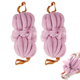 Biiange 2Pcs Stretchable Braided Bath,Shower Sponge Ball, Stretch Sponge, Long Bath Loofahs Pouf (Purple)