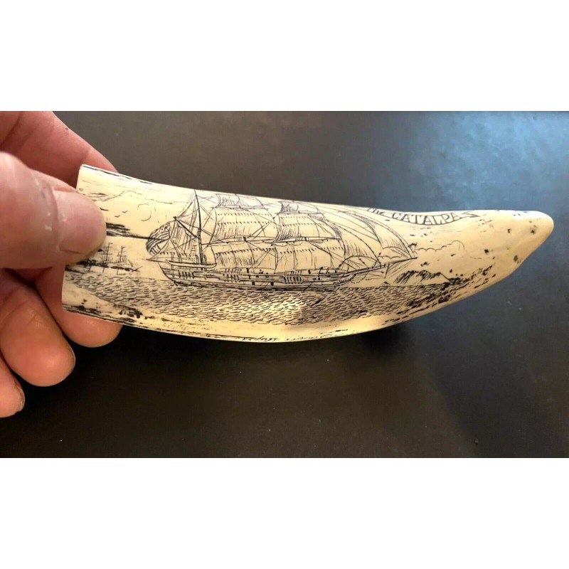 NEW !! Scrimshaw whale tooth resin REPLICA "NANTUCKET WIVES" 6"