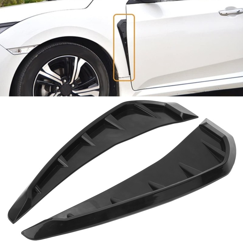 Pair Side Fender Vent Cover Trim PU Rubber Glossy Black