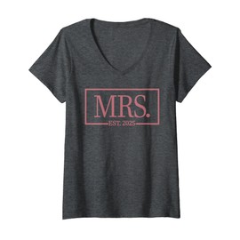 Womens Mrs. Est. 2025 Married Wedding, Wife Husband Mr, Mrs V-Neck T-Shirt