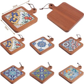 Natural Wood Tiles Pot Mat,Anti-Scalding Plate Mat Drink Coasters for Hot Tea Pots and Pans Pad Holders,Kitchen Counter Accessories (F)