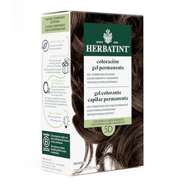 HERBATINT, Coloración Permanente para Cabello en Gel - color CASTAÑO CLARO DORADO 5D - 170 ml - Sin Amoníaco - 100% Cobertura de Canas - para Pieles S