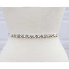 WEZTEZ Bridal Belt with Crystal Rhinestones,Thin Bridesmaid Beads Sash for Wedding Gown (White)