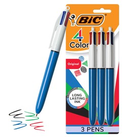BIC 4-Color Original Retractable Ballpoint Pen with 1.0 mm Medium Point, 3-Count in Assorted Ink