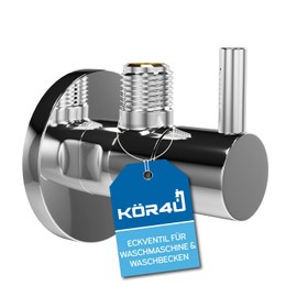 kör4u Design Angle Valve 1/2 x 3/8 Inch Water Shut-off Valve Round Chrome with Quick Release for Bathroom and Kitchen with Rosette