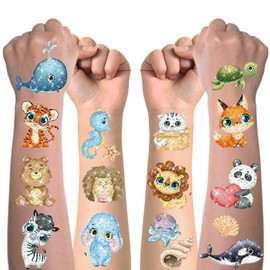Children's Tattoo, 20 Sheets Glitter Animal Ocean Temporary Tattoo Set, Waterproof Skin-Friendly Tattoo for Girls and Boys, Birthday Party Decoration Accessories for Children's Birthday Party Bags